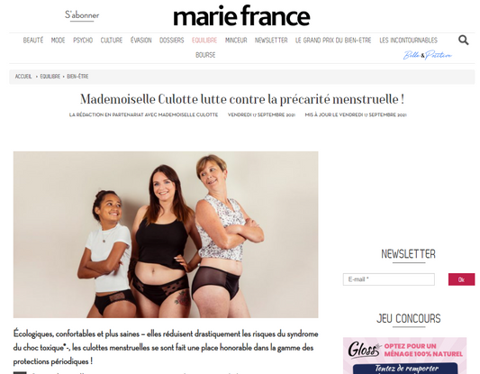 parution magazine Marie france culotte menstruelle