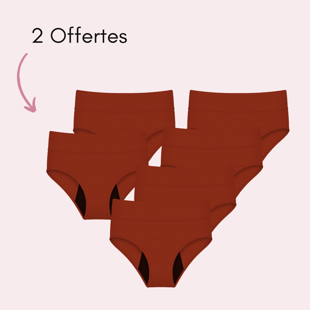Culotte Menstruelle Respirante Ados Céleste Marron, 4 pièces + 2 offertes