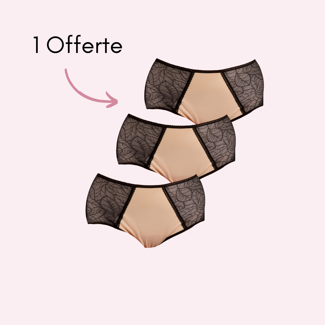 Culotte menstruelle Flora beige pack x3