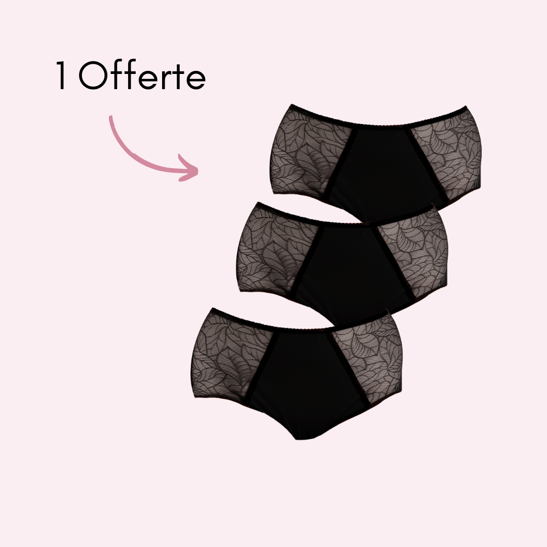 Culotte menstruelle Flora noir pack x3