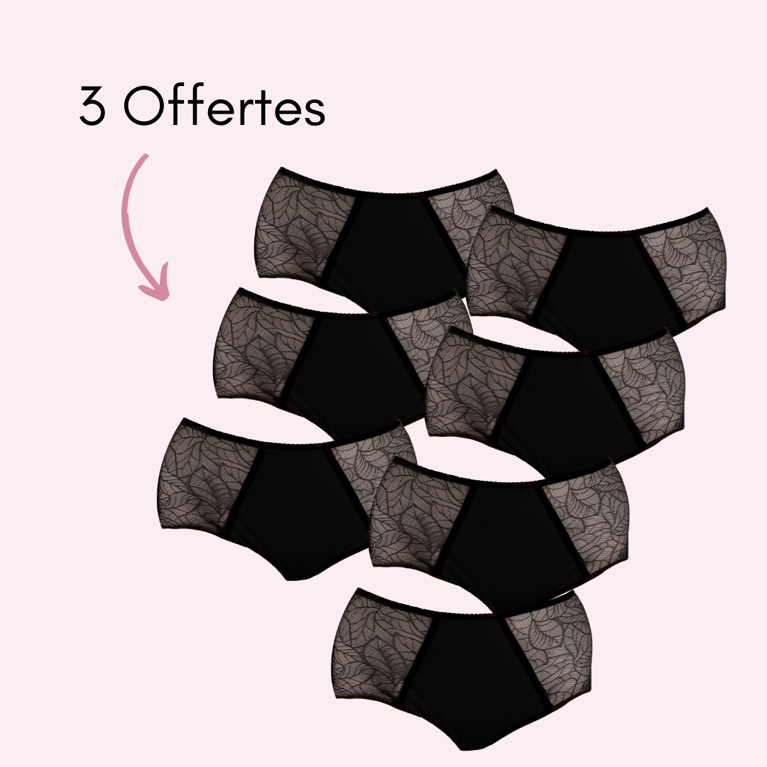 Culotte menstruelle Flora noir pack x7