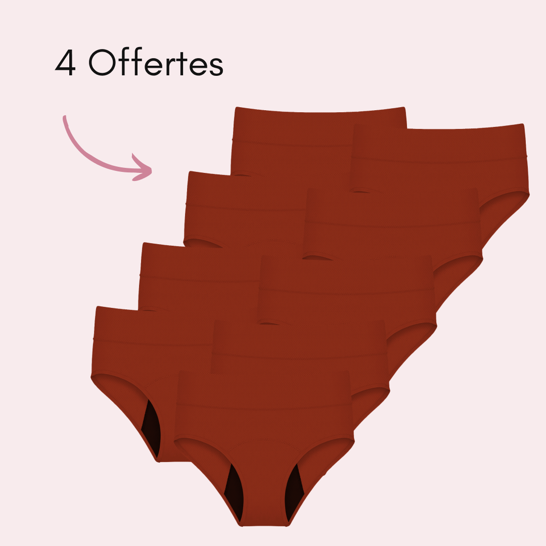 Culotte Menstruelle Respirante Ados Céleste Marron, 5 pièces + 4 offertes