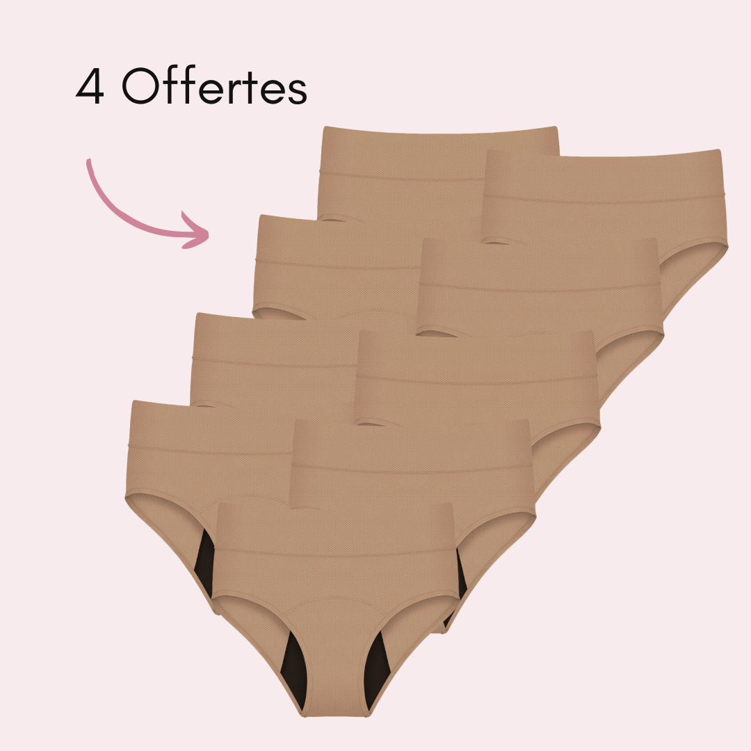 Culotte Menstruelle Respirante Ados Céleste Taupe, 5 pièces + 4 offertes