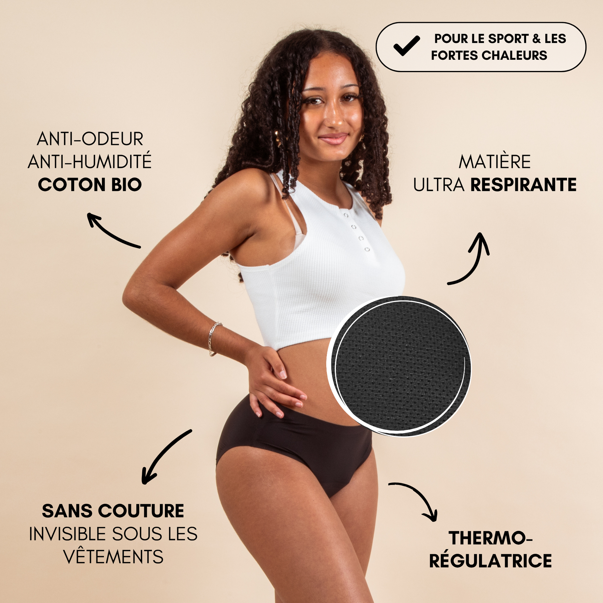 infographie culotte menstruelle ados angèle coton bio respirante sans coutures thermorégulatrice