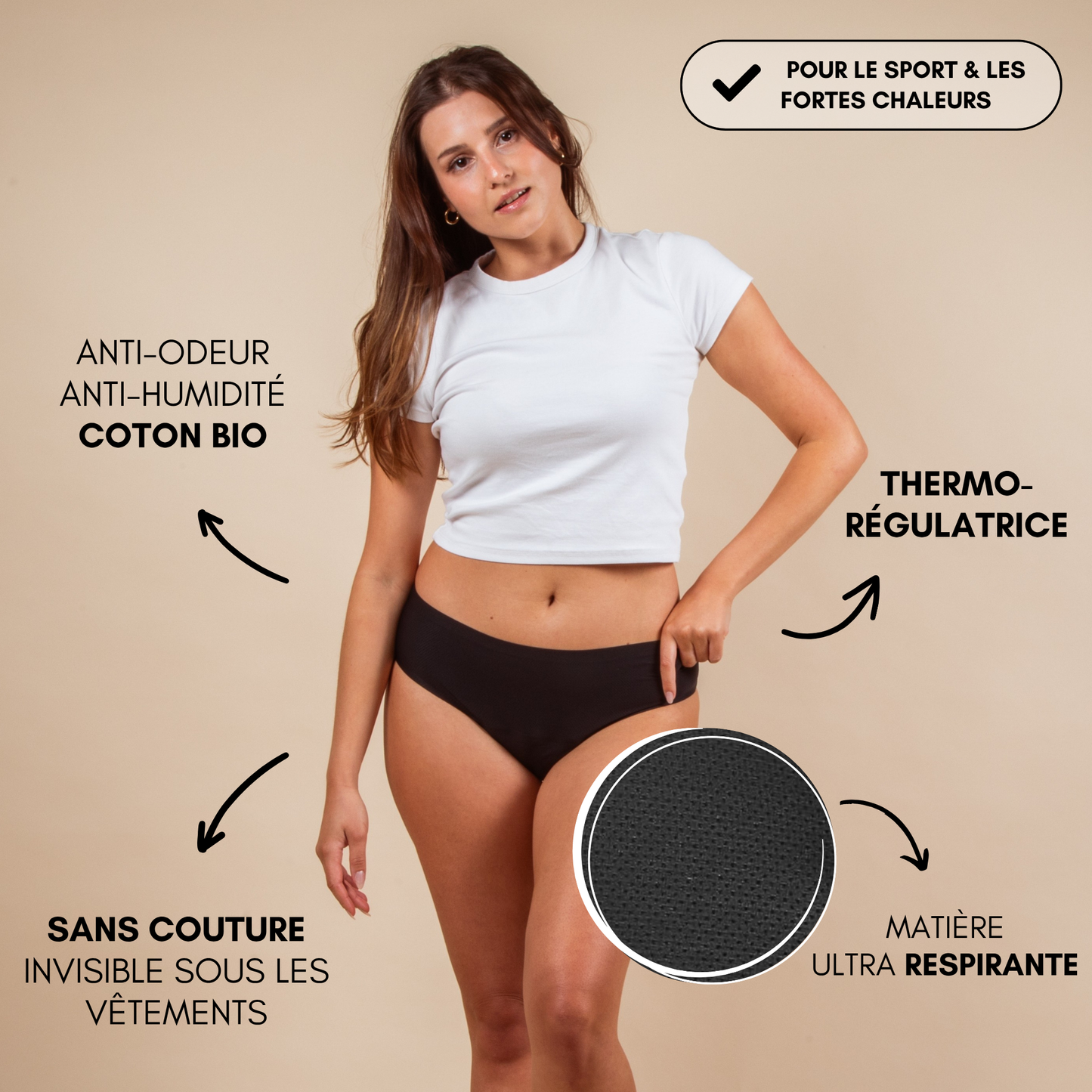 culotte menstruelle angèle sans coutures coton bio anti-odeur thermorégulatrice respirante