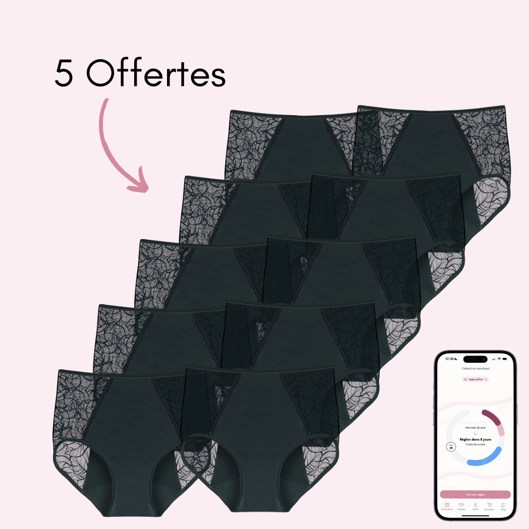 Culotte menstruelle Flora noir pack x10