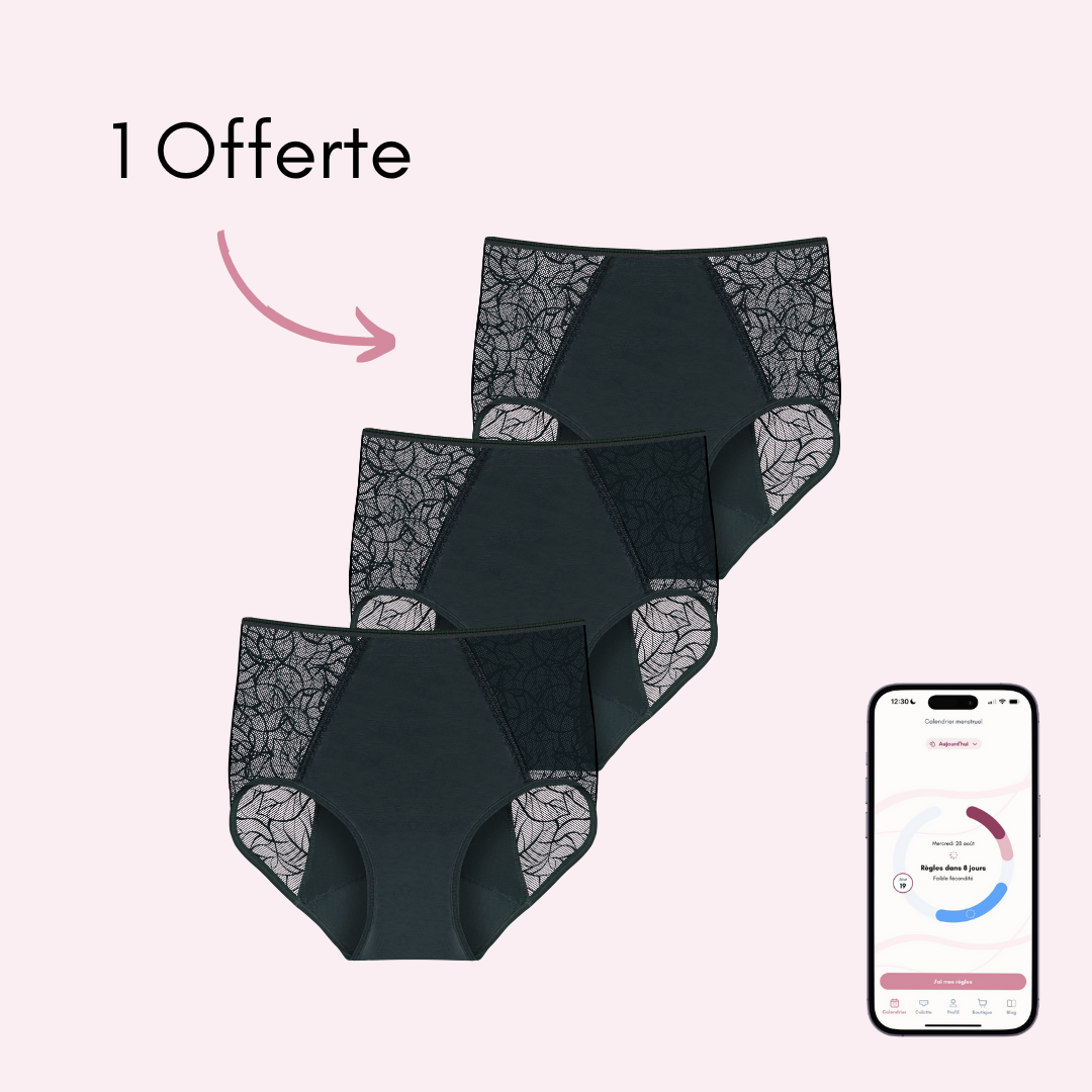 Culotte menstruelle Flora noir pack x3
