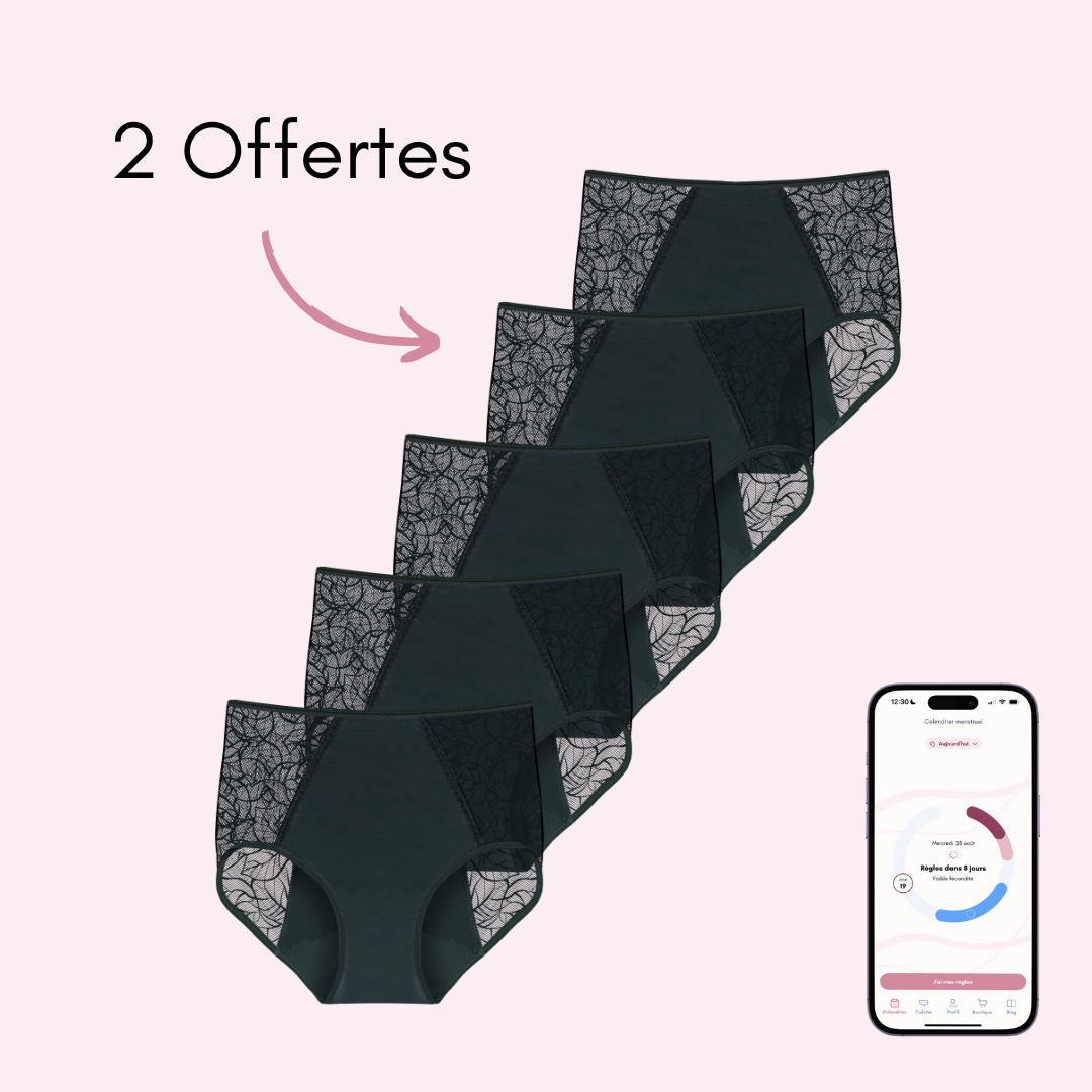 Culotte menstruelle Flora noir pack x5