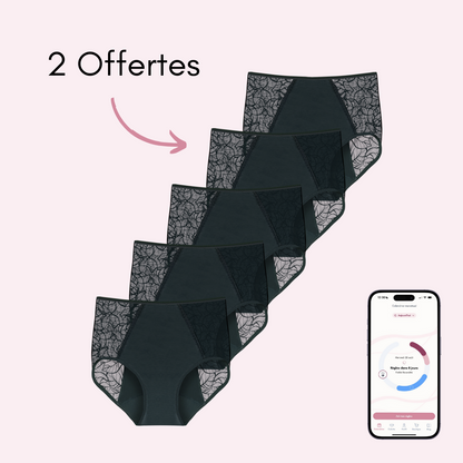 Culotte menstruelle Flora noir pack x5