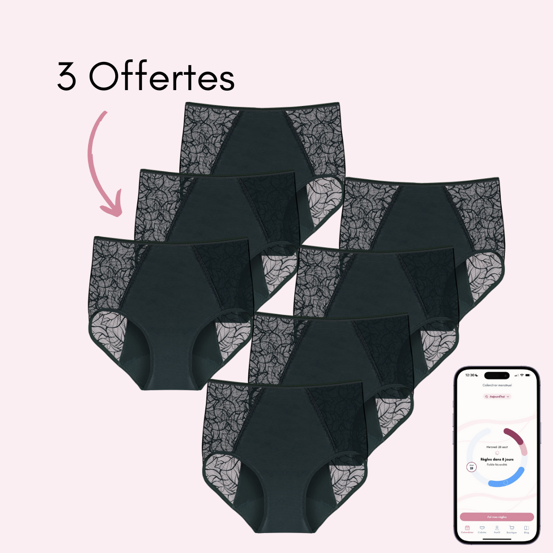 Culotte menstruelle Flora noir pack x7