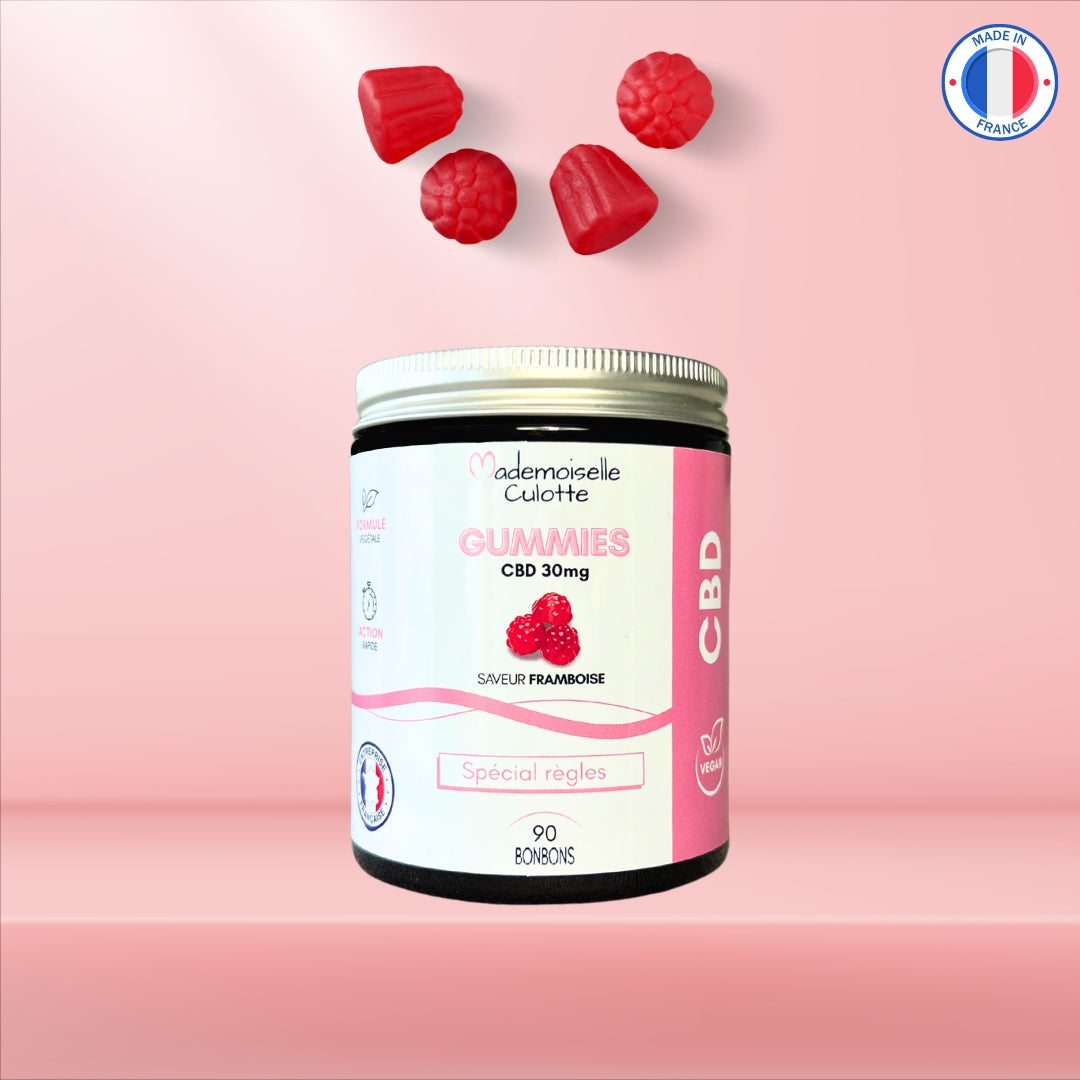 Gummies spécial règles fond rose framboise