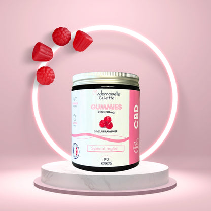 Gummies spécial règles fond rose framboise