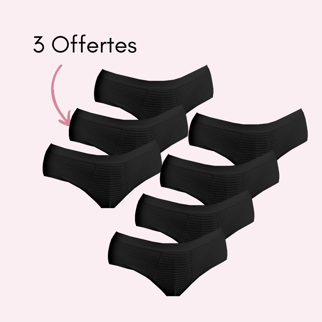 Culotte menstruelle Julie noir pack x7