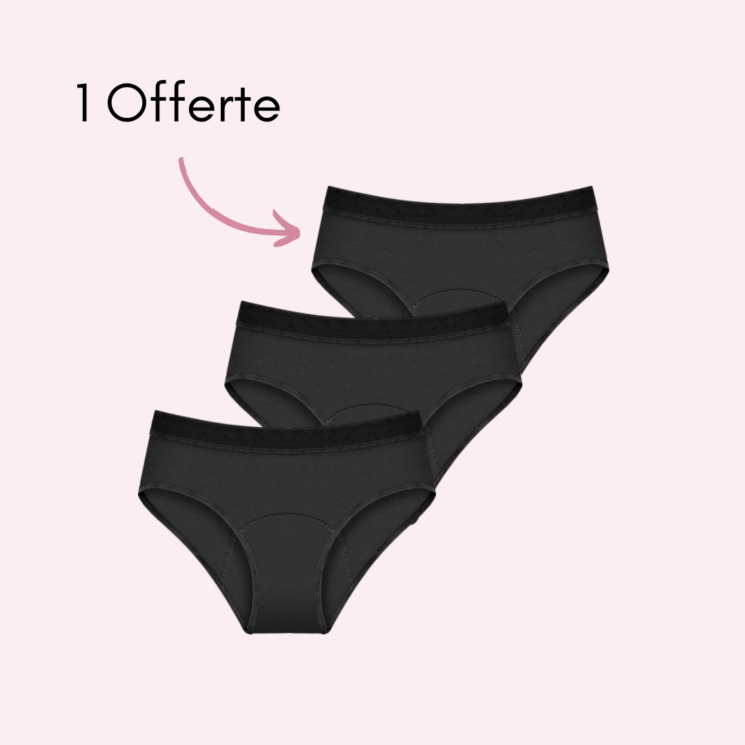 Culotte menstruelle Léa noir pack x3