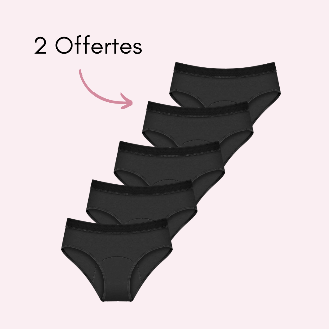 Culotte menstruelle Léa noir pack x5