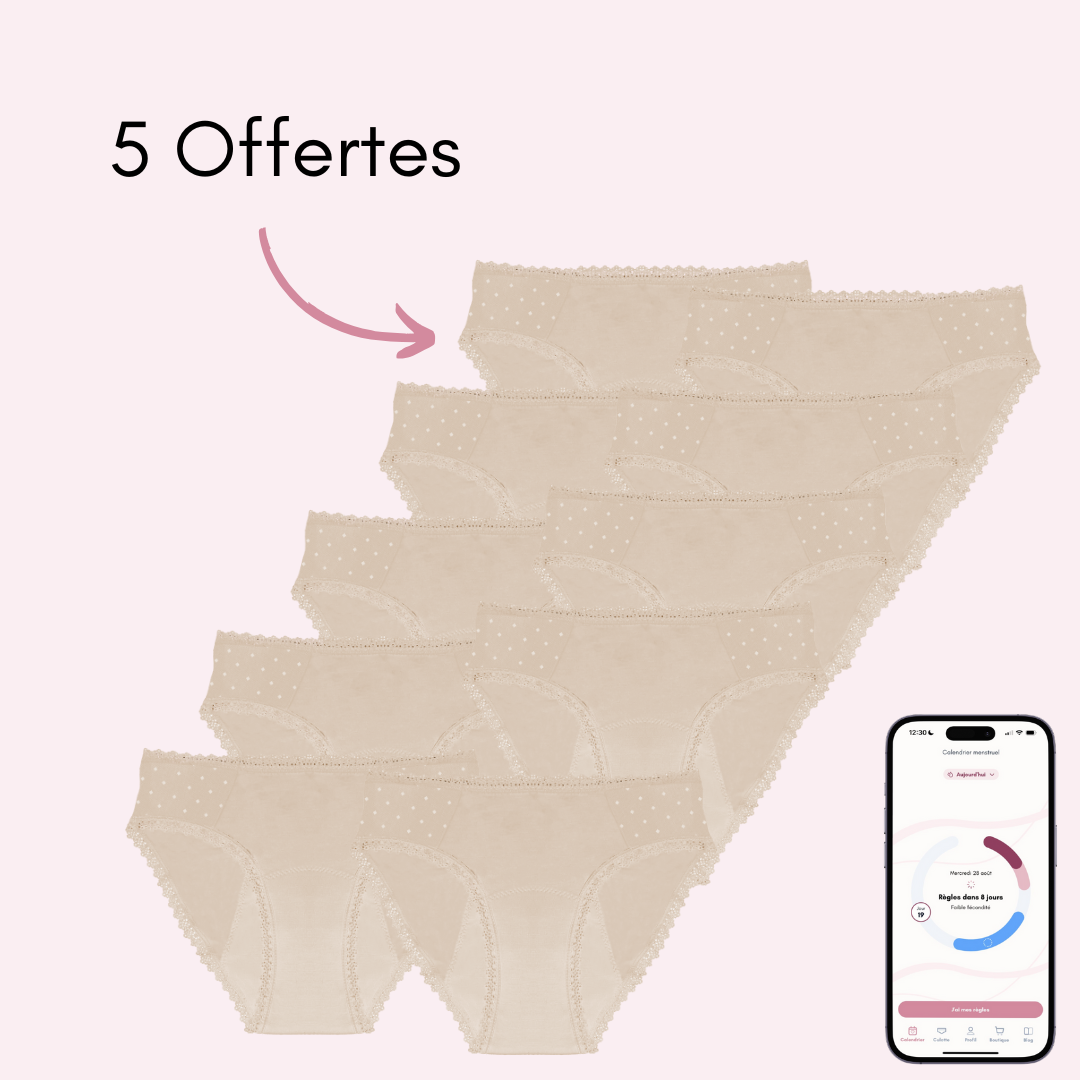 Culotte menstruelle Manon beige pack x10