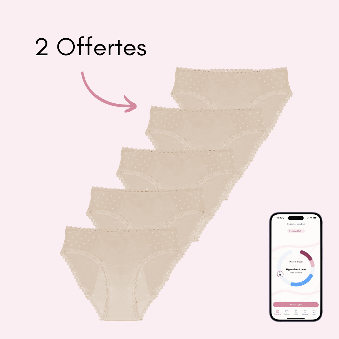 Culotte menstruelle Manon beige pack x5