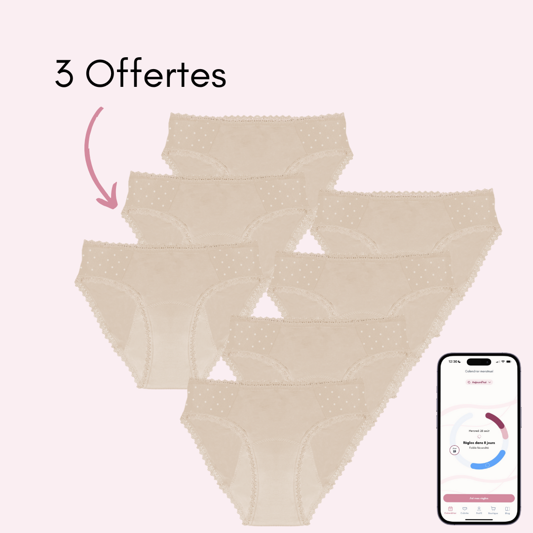 Culotte menstruelle Manon beige pack x7