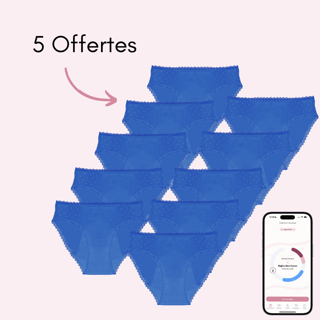 Culotte menstruelle Manon bleu pack x10