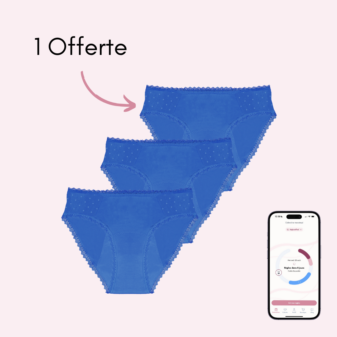 Culotte menstruelle Manon bleu pack x3