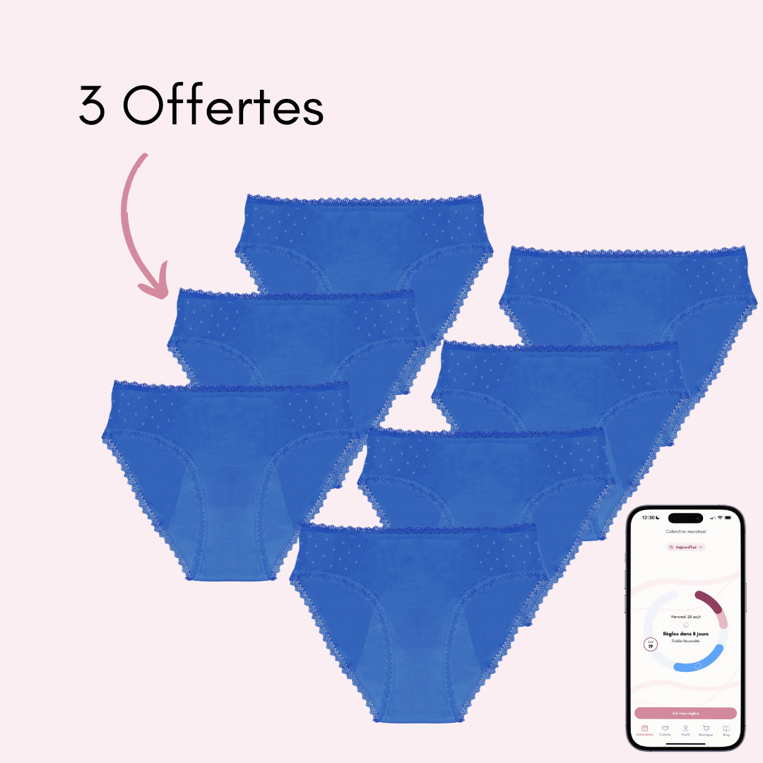 Culotte menstruelle Manon bleu pack x7