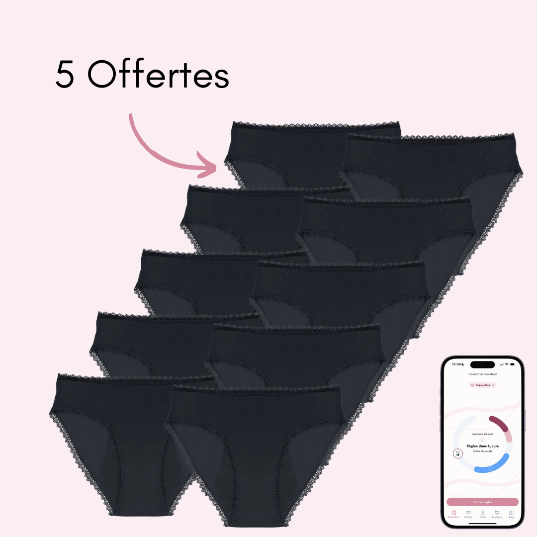 Culotte menstruelle Manon noir pack x10