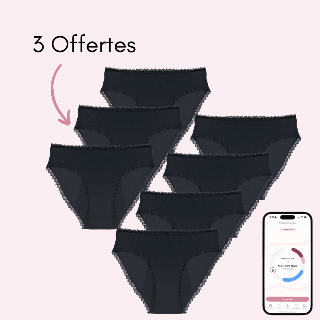 Culotte menstruelle Manon noir pack x7