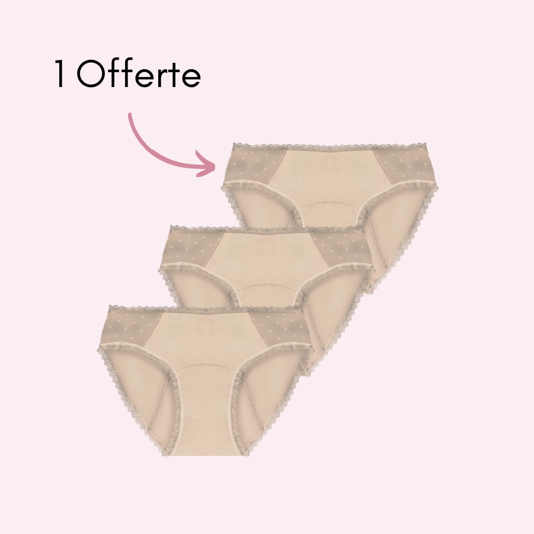 Culotte menstruelle Manon beige pack x3