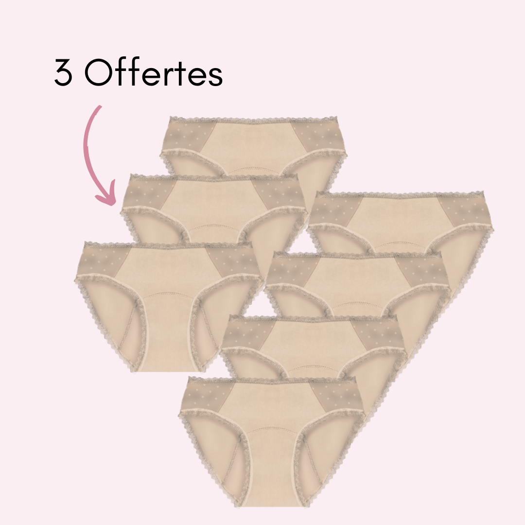 Culotte menstruelle Manon beige pack x7