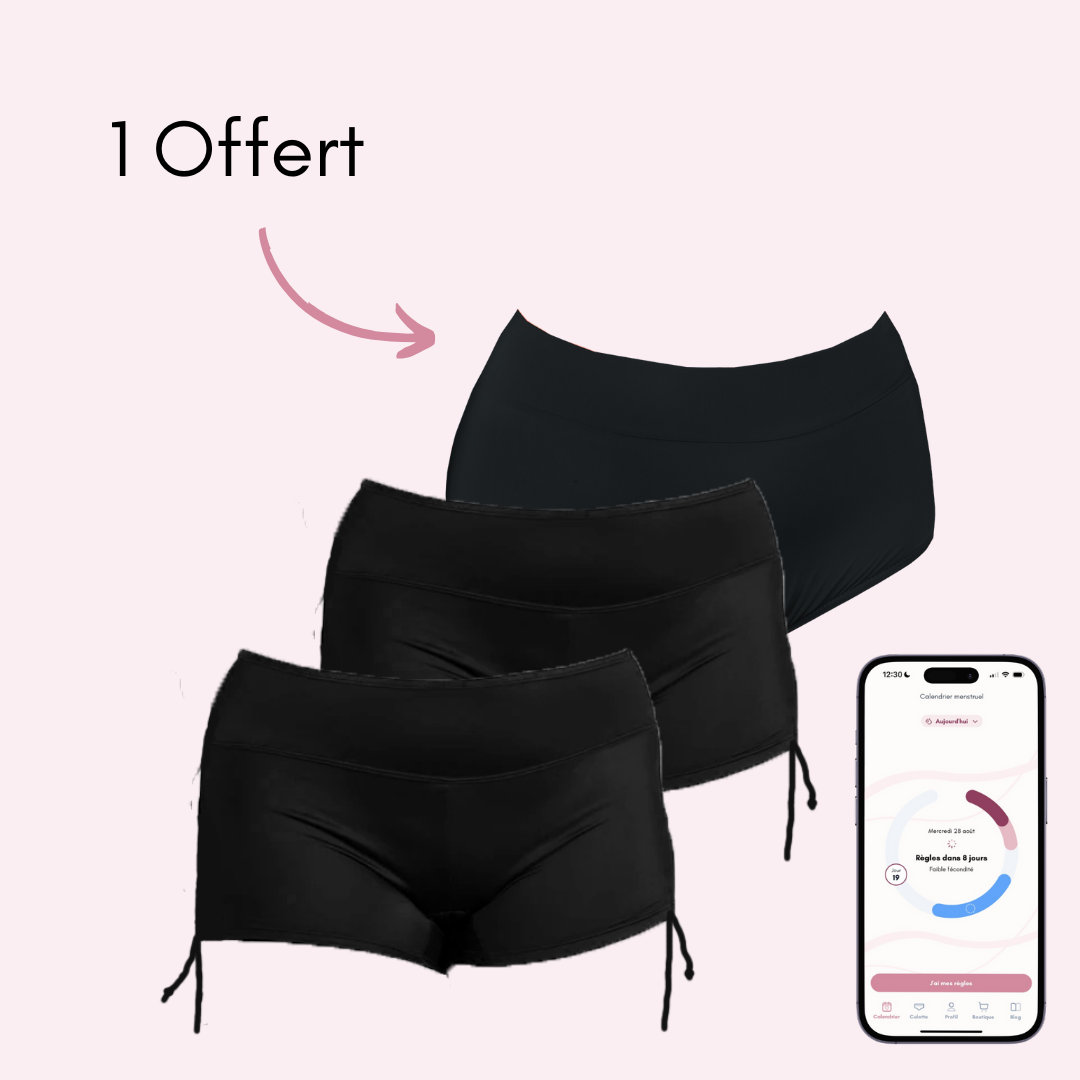 Pack boxer de bain menstruel et maillot de bain taille haute Eleonore 