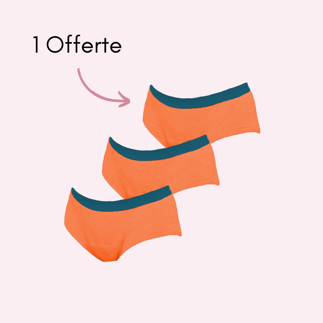 Culotte menstruelle ados Victoire orange pack x3