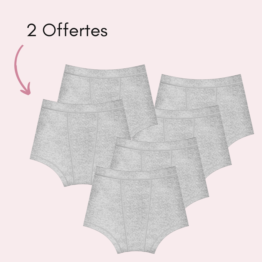 Boxer Menstruel Pauline Gris, 4 pièces + 2 offertes
