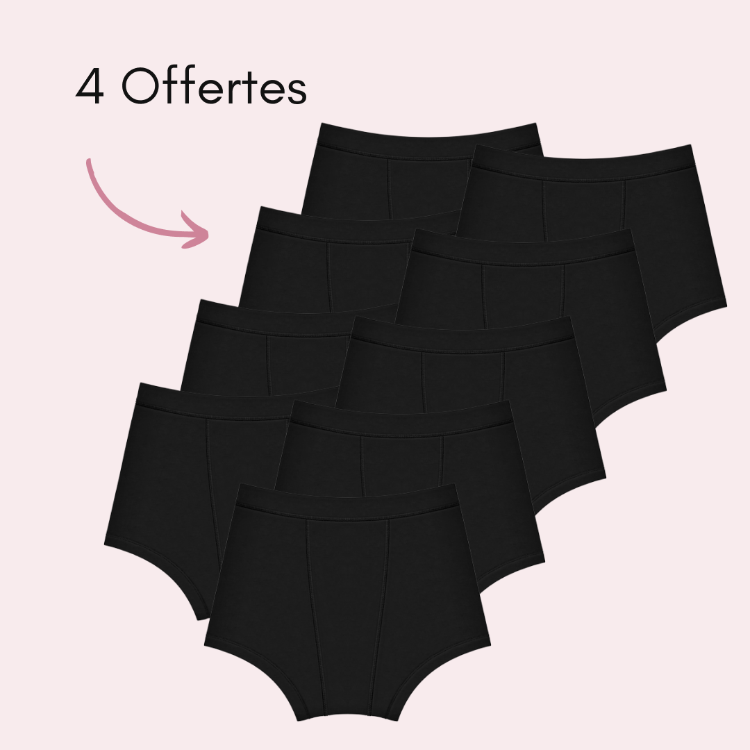 Boxer Menstruel Pauline Noir, 5 pièces + 4 offertes