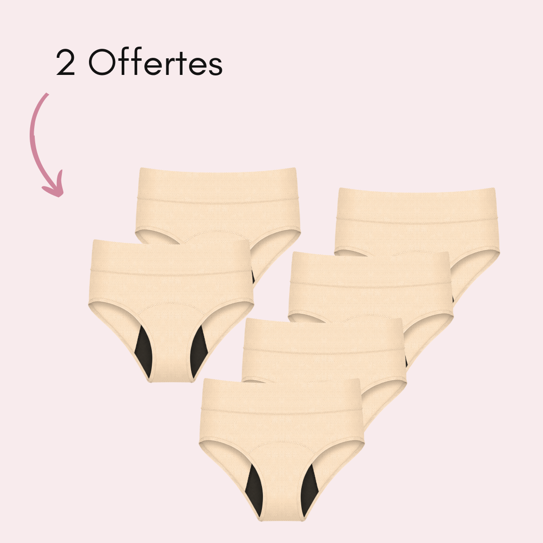Culotte Menstruelle Respirante Ados Céleste Beige, 4 pièces + 2 offertes