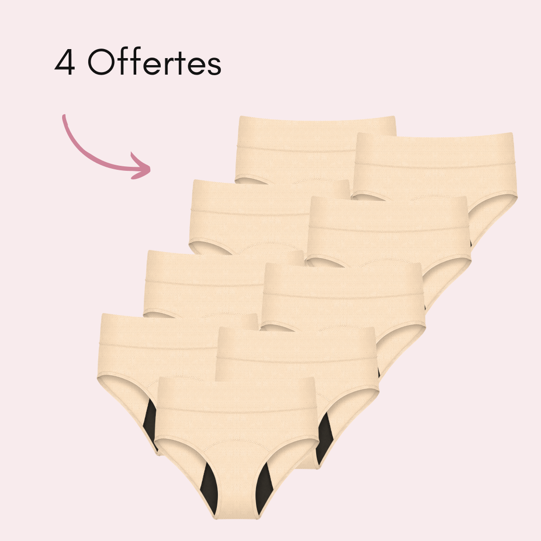 Culotte Menstruelle Respirante Ados Céleste Beige, 5 pièces + 4 offertes