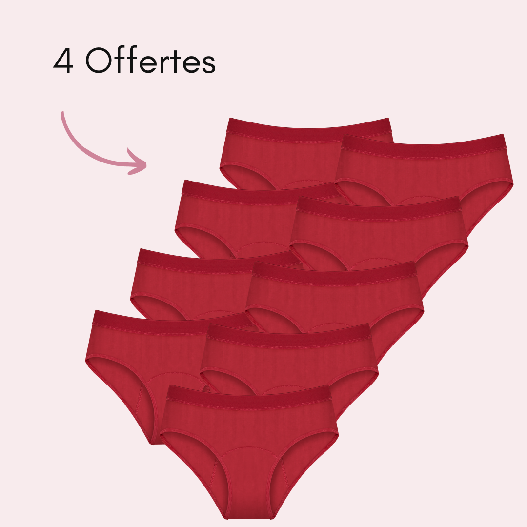Culotte Menstruelle Ados Léa Rouge, 5 pièces + 4 offertes