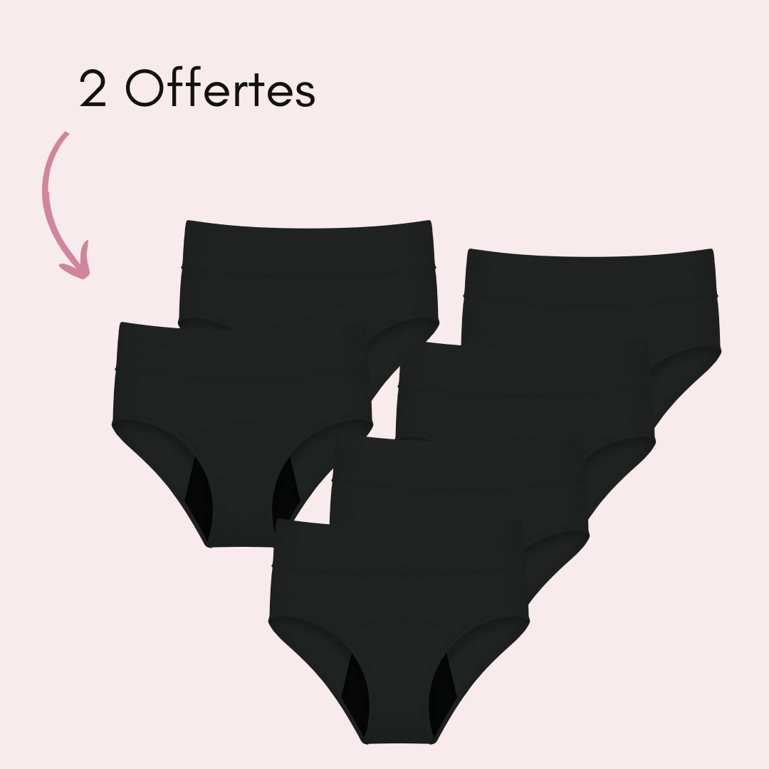 Culotte Menstruelle Respirante Ados Céleste Noir, 4 pièces + 2 offertes