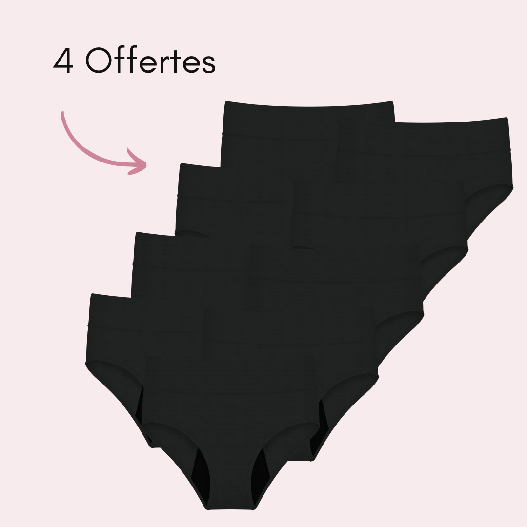 Culotte Menstruelle Respirante Ados Céleste Noir, 5 pièces + 4 offertes