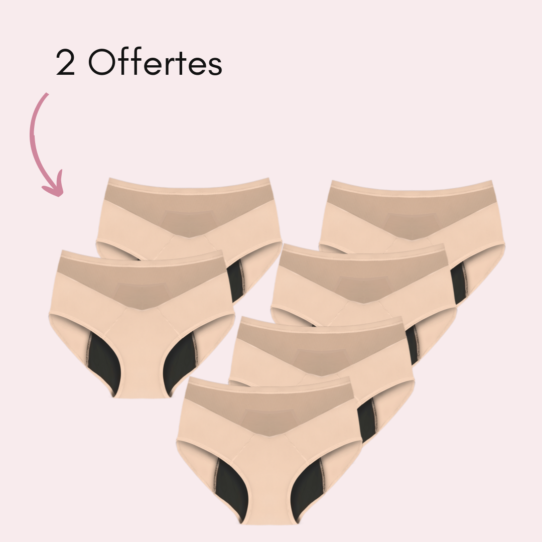 Culotte Menstruelle Vanessa taille haute (Nouveauté) Beige, 4 pièces + 2 offertes