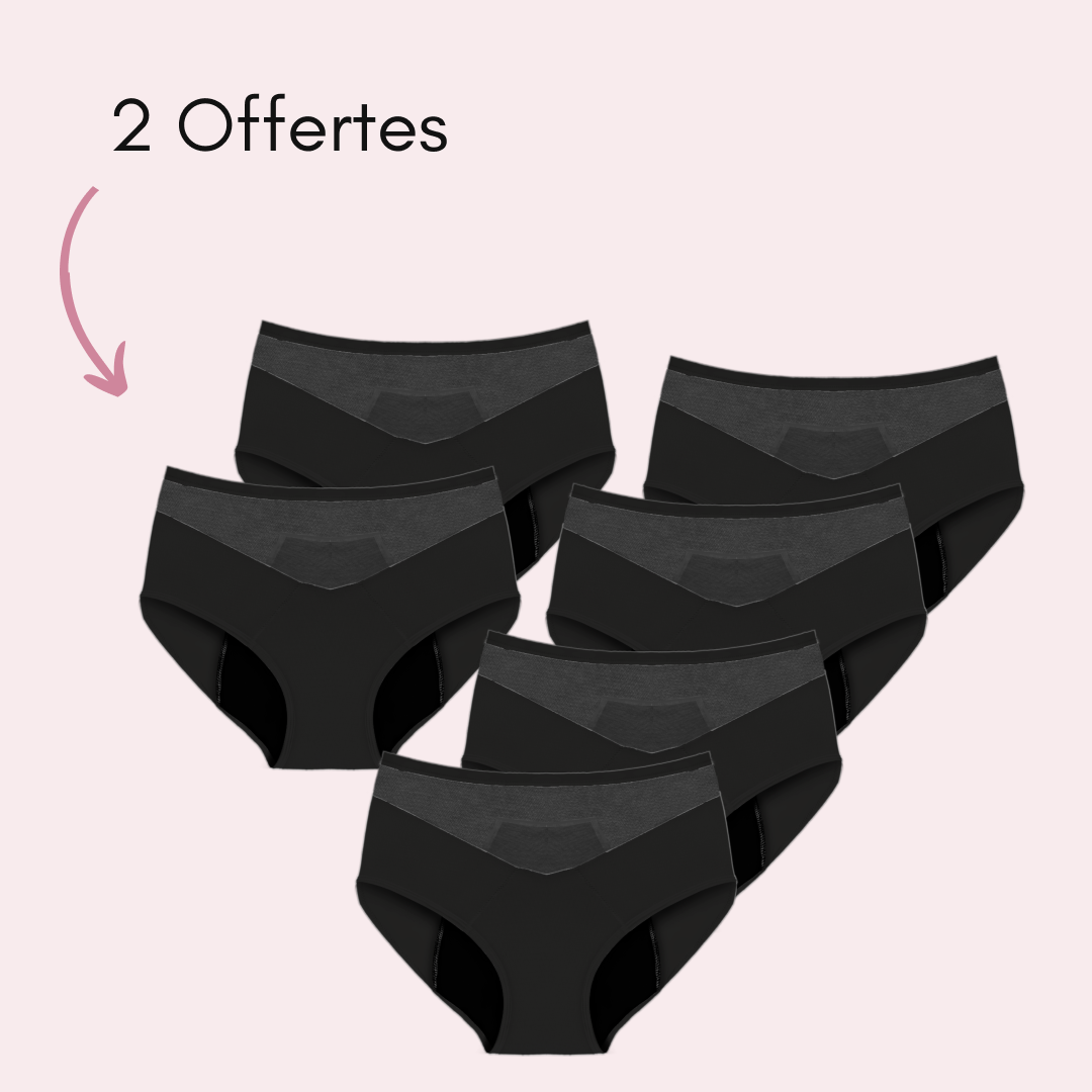 Culotte Menstruelle Vanessa taille haute (Nouveauté) Noir, 4 pièces + 2 offertes