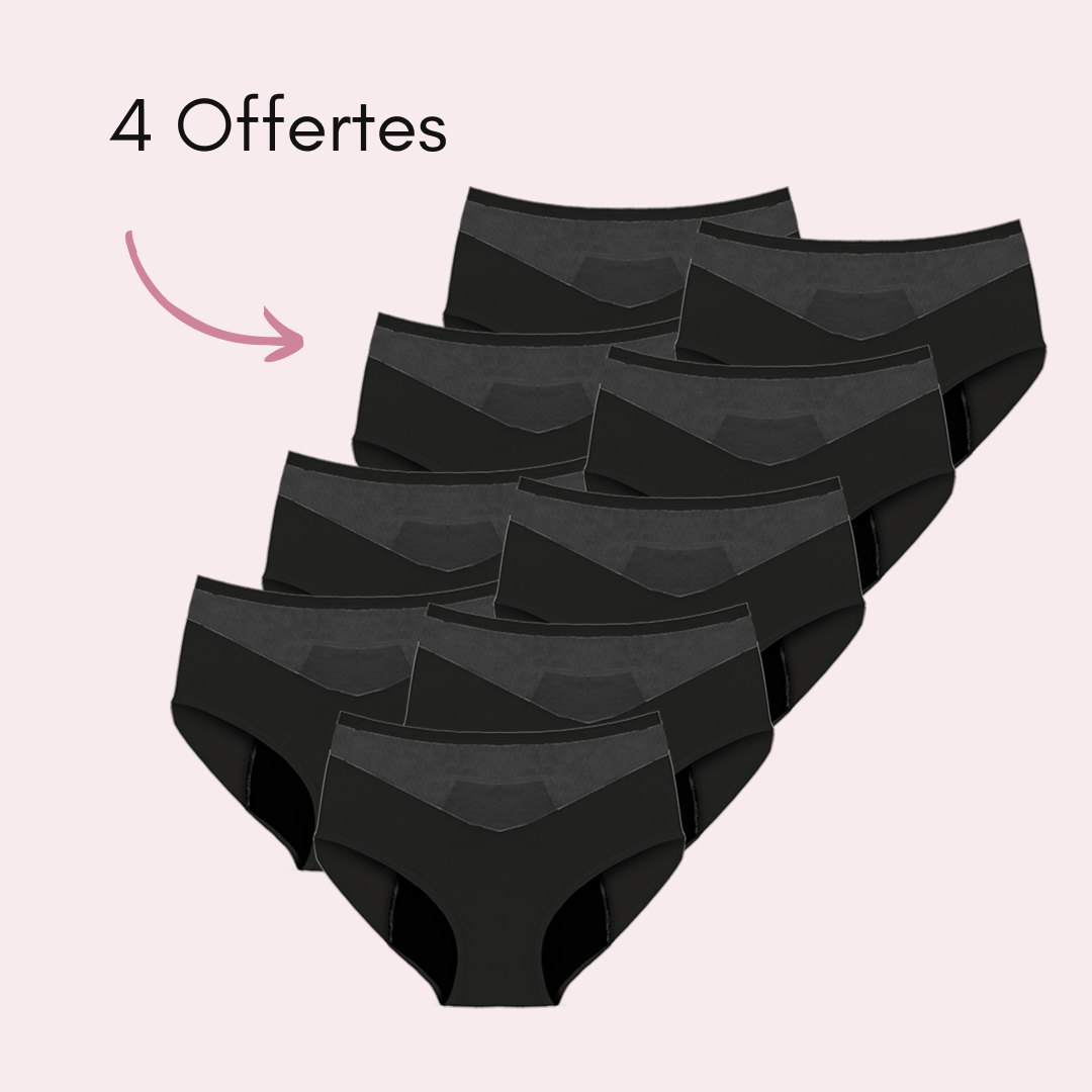 Culotte Menstruelle Vanessa taille haute (Nouveauté) Noir, 5 pièces + 4 offertes