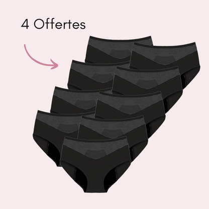 Culotte Menstruelle Vanessa taille haute (Nouveauté) Noir, 5 pièces + 4 offertes